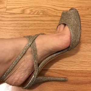 Stuart weitzman champagne glitter lace up sandals